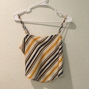 Tie back slanted striped top